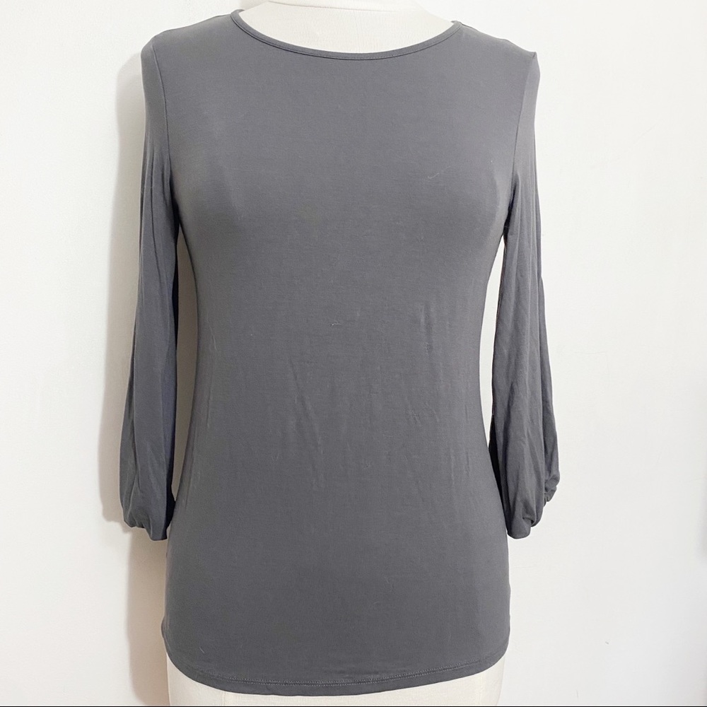 ANN TAYLOR Factory round neck long sleeve knotted cuff detail rayon blend tee S